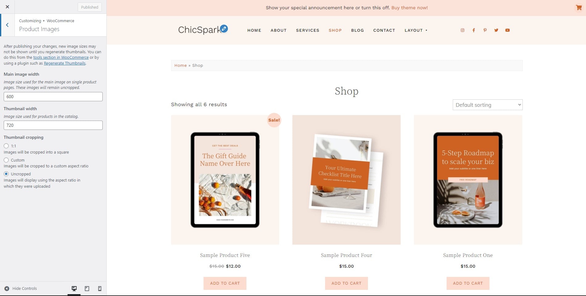 ChicSpark WooCommerce product image sizes