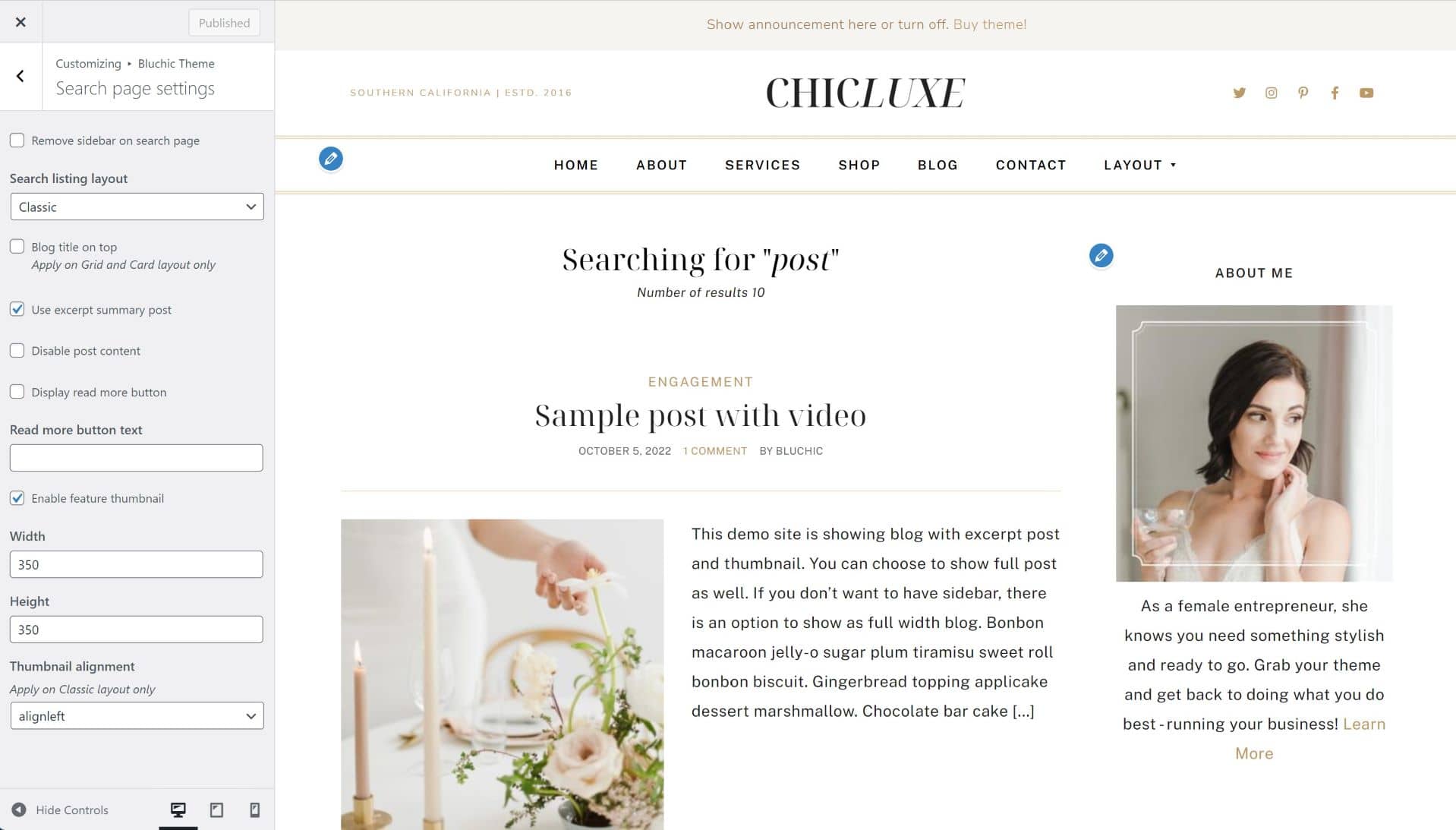 ChicLuxe Search page settings