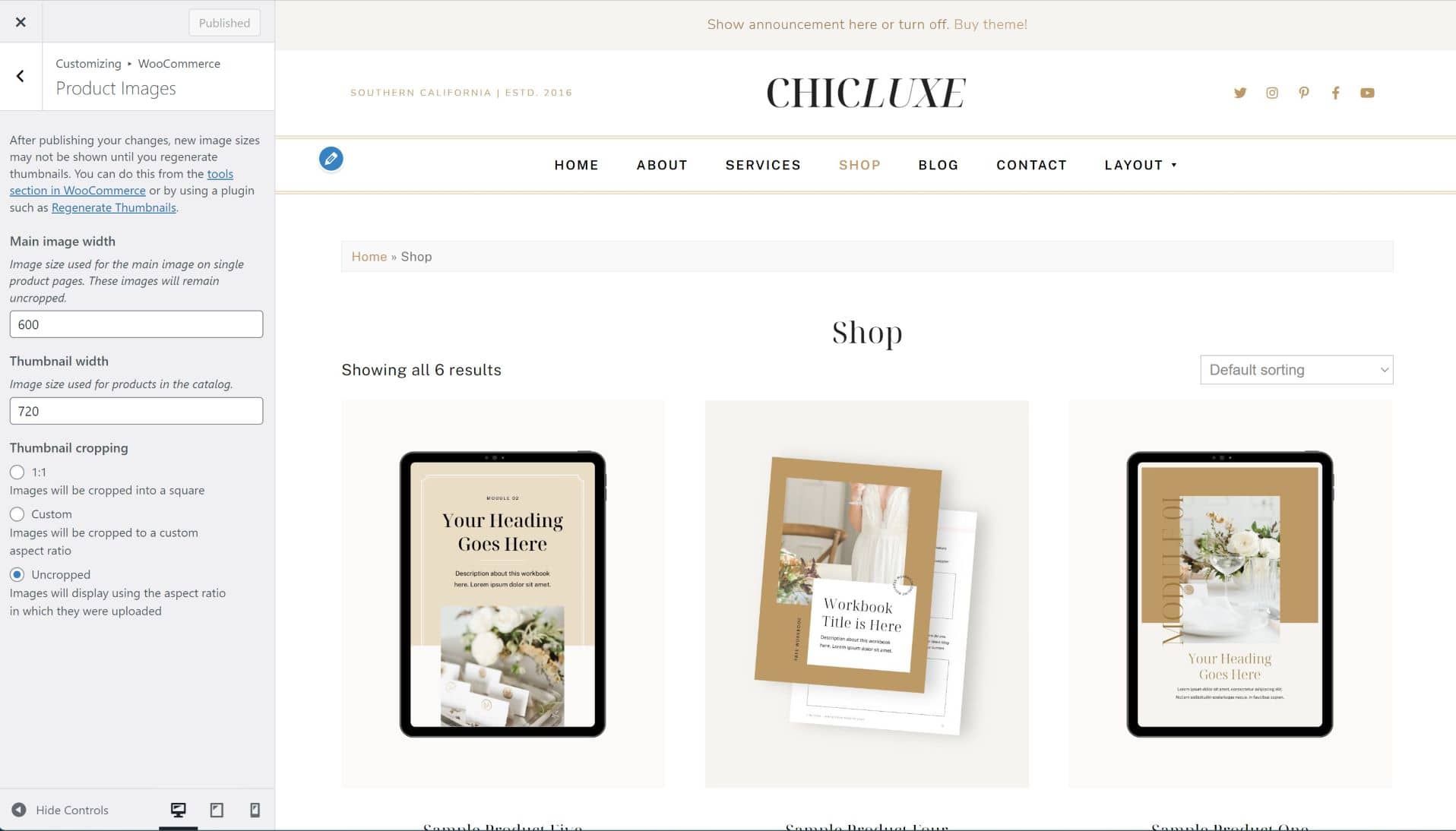 ChicLuxe WooCommerce product image sizes
