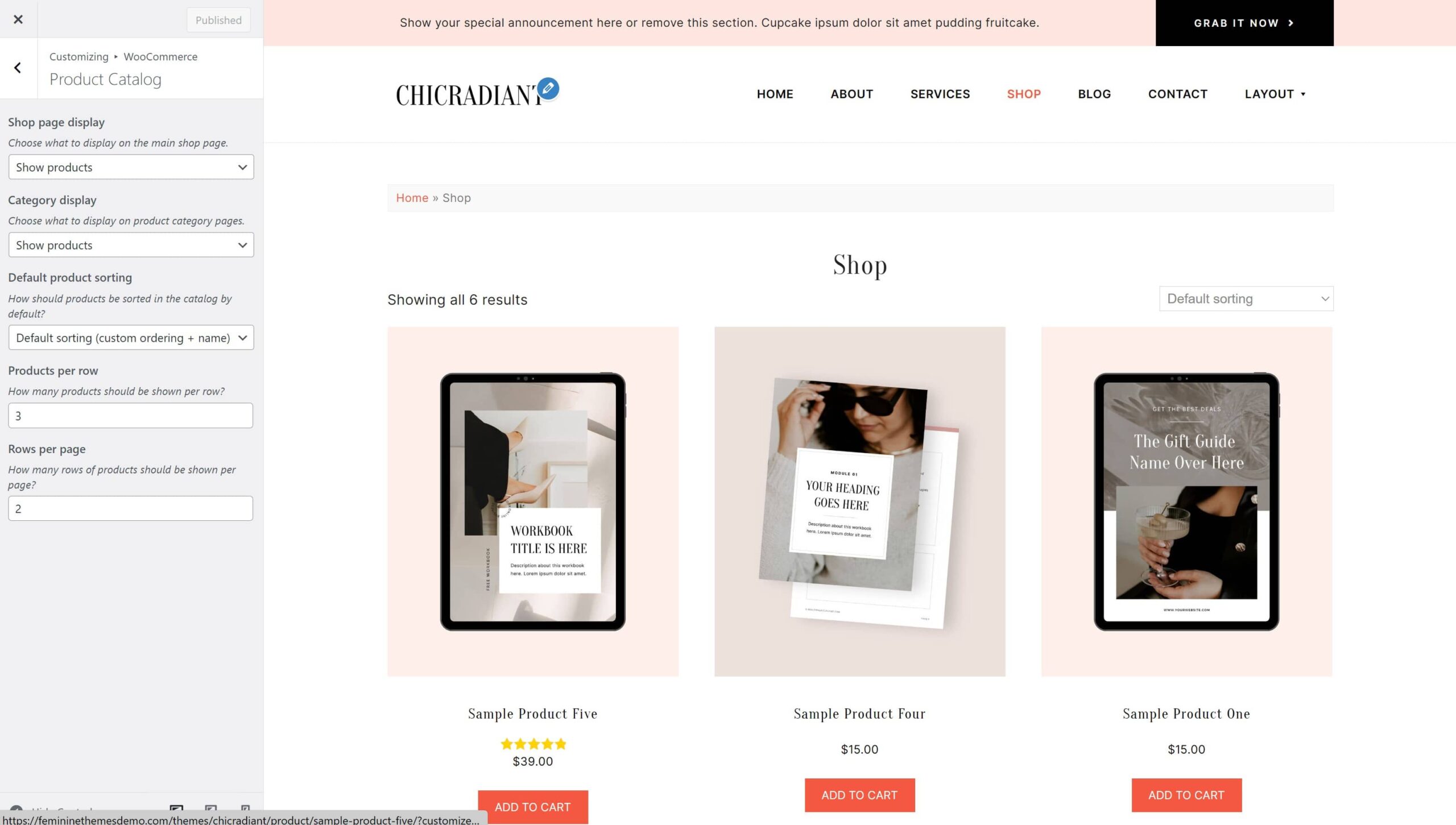 ChicRadiant WooCommerce product catalog settings