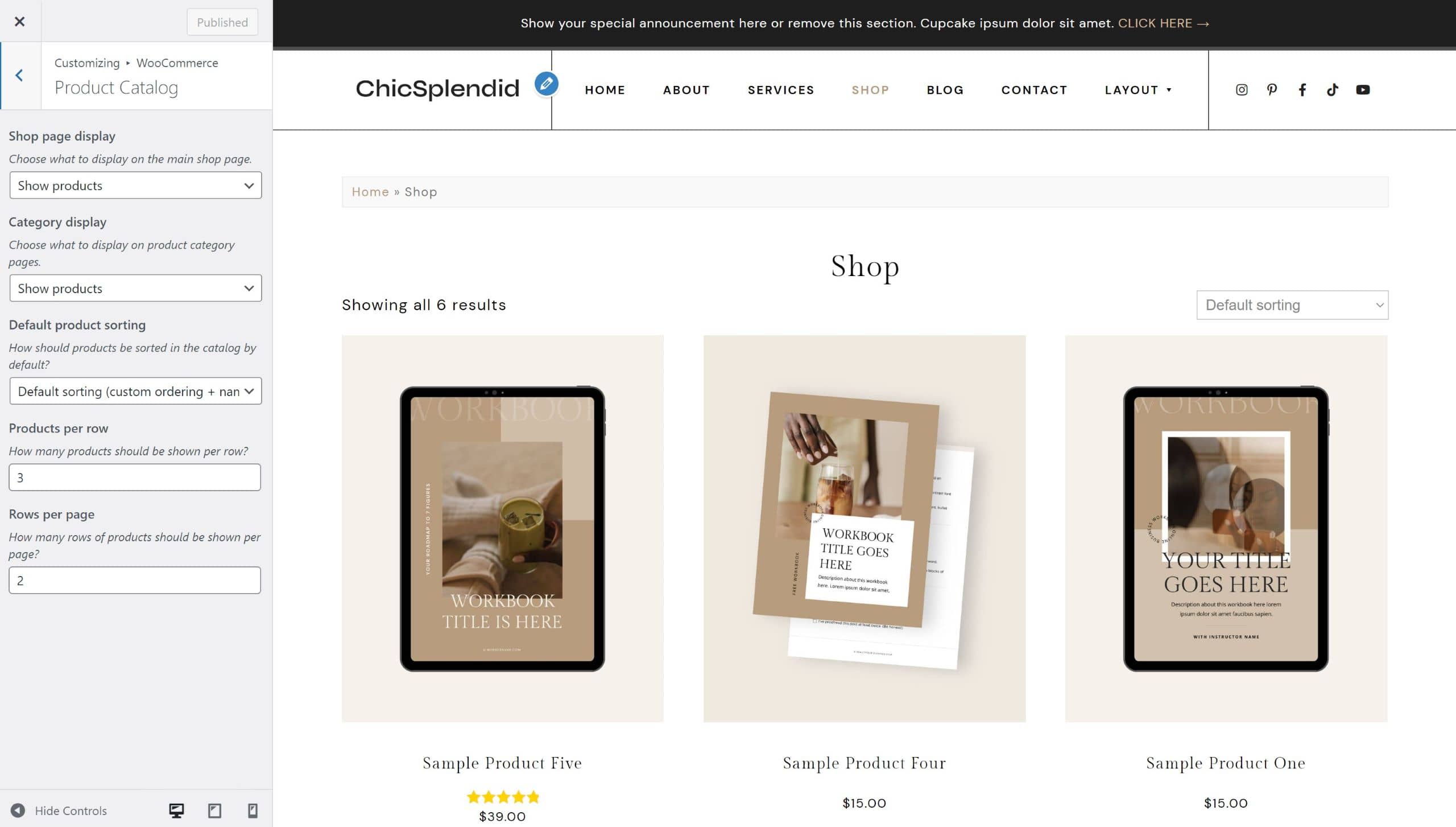 ChicSplendid WooCommerce product catalog settings